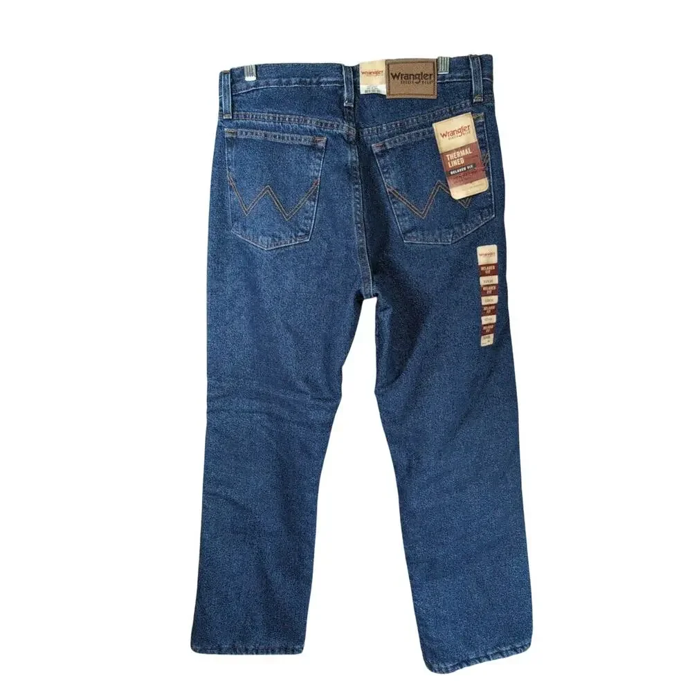 Wrangler Thermal Lined Jeans Mens 32x30 Blue‎ Relaxed Workwear New